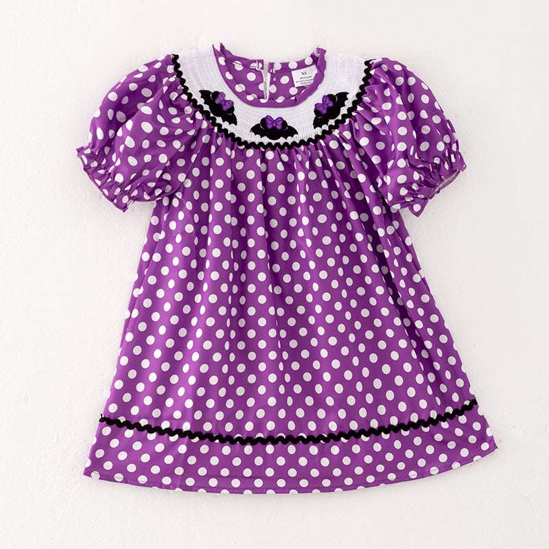 In Srock E38-2-2）Girls Halloween Embroidery Smocked Dress