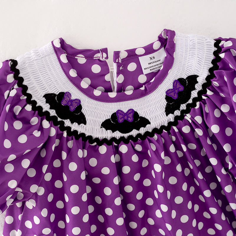(In Srock E38-2-2)Girls Halloween Embroidery Smocked Dress