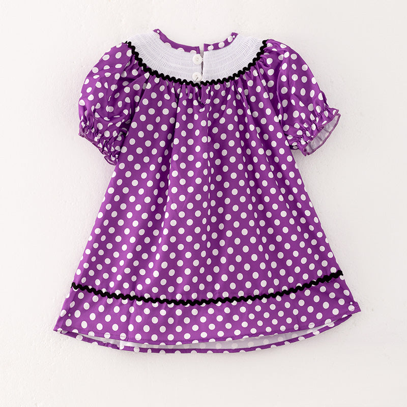(In Srock E38-2-2)Girls Halloween Embroidery Smocked Dress