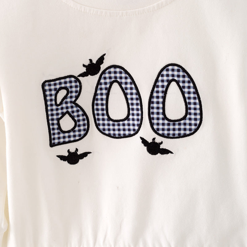 (In Stock Q1-3-2)Girls Halloween BOO Applique Skirt Set