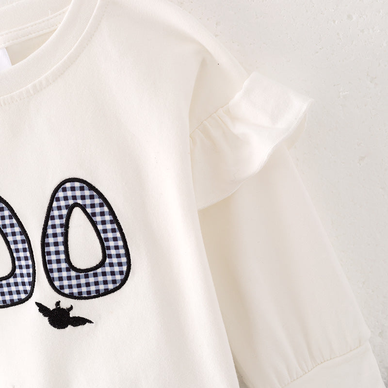 (In Stock Q1-3-2)Girls Halloween BOO Applique Skirt Set