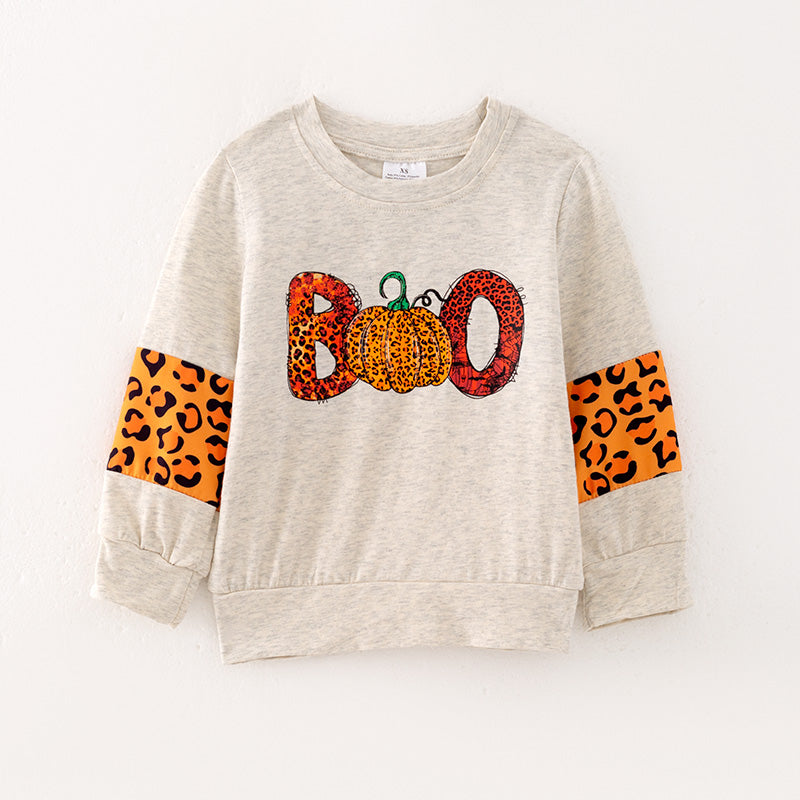 (In Stock Q5-3-2)Girls Halloween BOO Print Top
