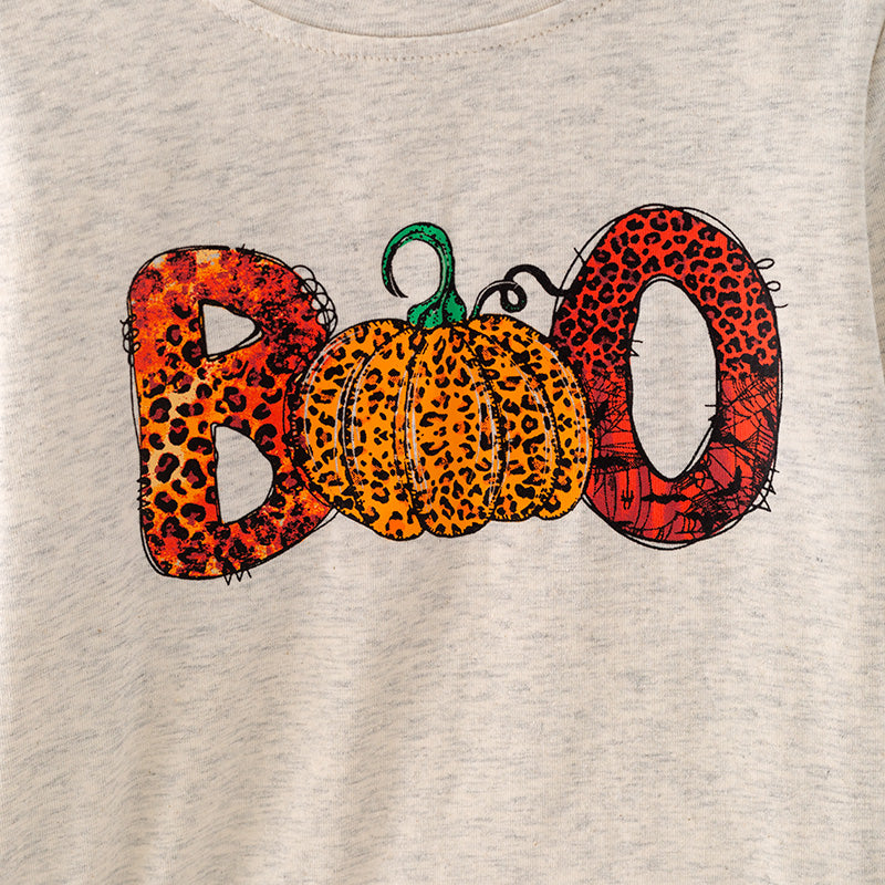 (In Stock Q5-3-2)Girls Halloween BOO Print Top