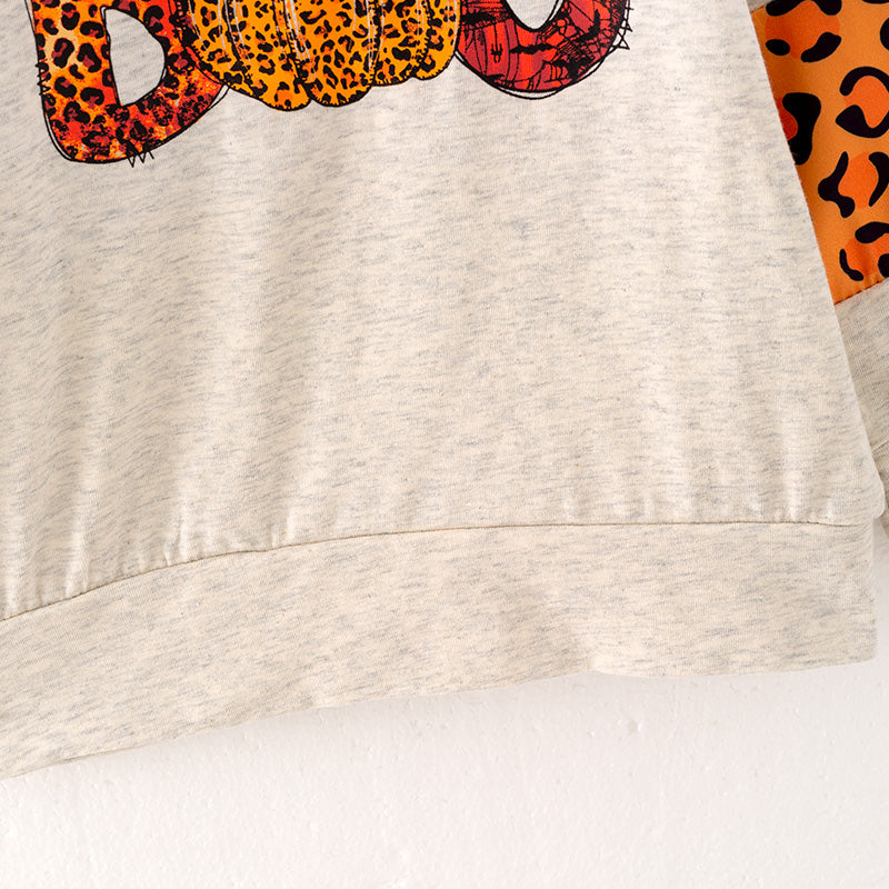 (In Stock Q5-3-2)Girls Halloween BOO Print Top