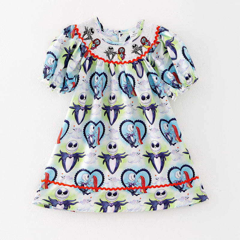 (In Stock Q4-3-1)Girls Halloween Embroidery Smocked Dress