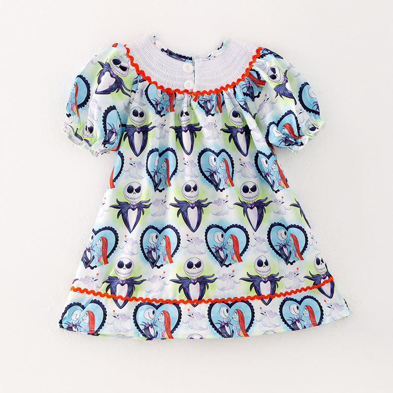 (In Stock Q4-3-1)Girls Halloween Embroidery Smocked Dress