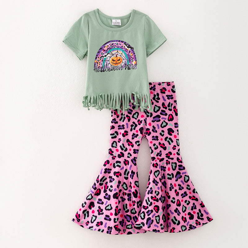 (In Stock Q3-1-1)Girls Halloween Print Outfit Set