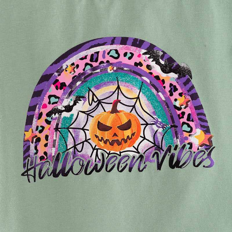 (In Stock Q3-1-1)Girls Halloween Print Outfit Set