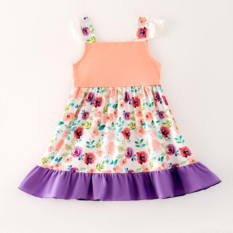 (In Stock)Girls Spring and Summer Chick Applique Dress