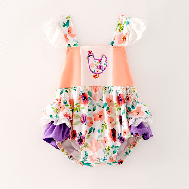 (In Stock)Toddler Girls Spring and Summer Chick Applique Romper