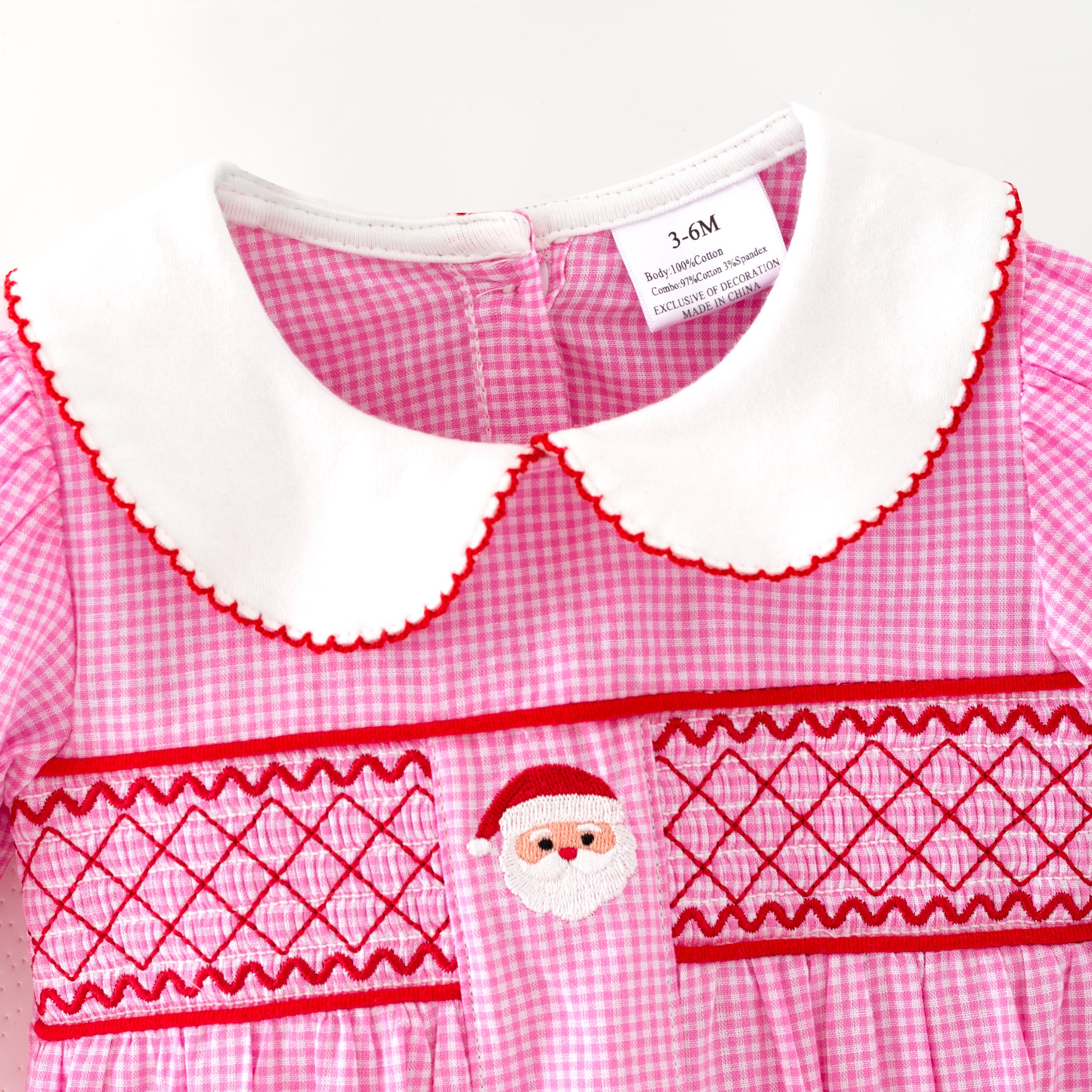 (In Stock)Toddler Girls Christmas Embroidery Smocked Cotton Romper