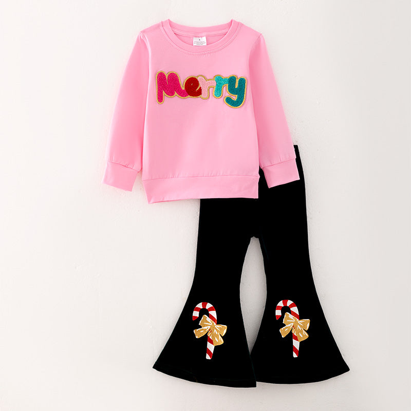 (In Stock L28-3-2)Girls Christmas MERRY Chenille Patches Outfit Set