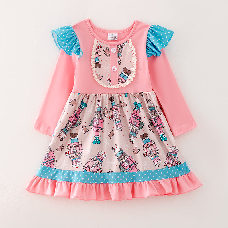 (In Stock L10-2-3)Girls Christmas Nutcracker Print Dress