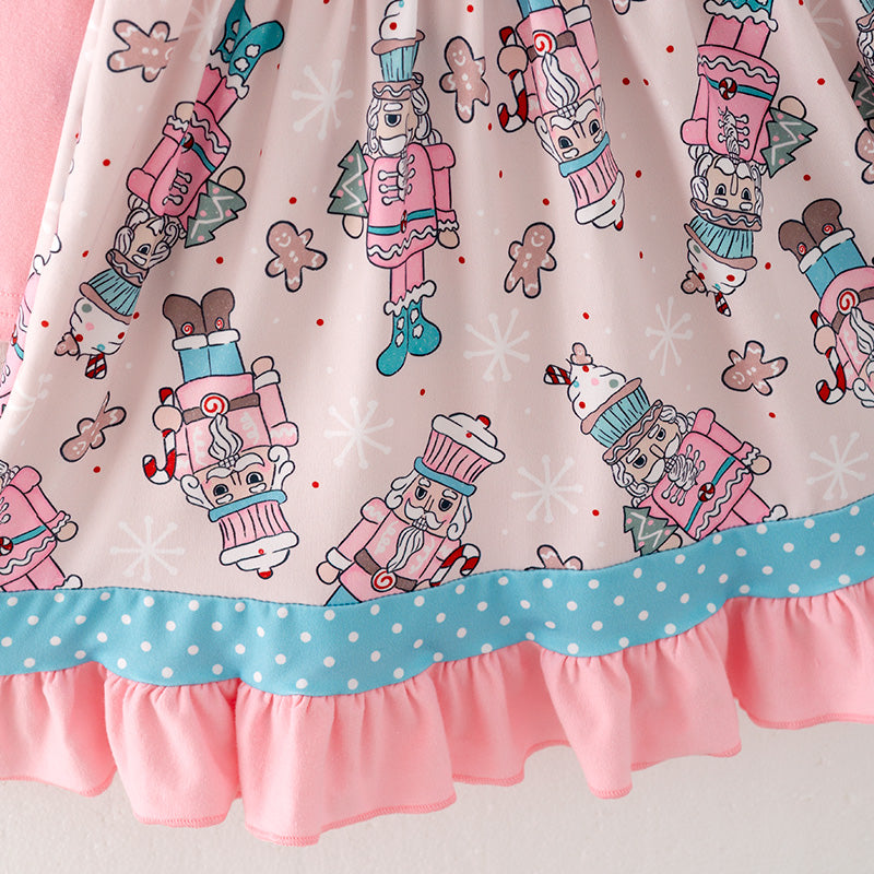 (In Stock L10-2-3)Girls Christmas Nutcracker Print Dress