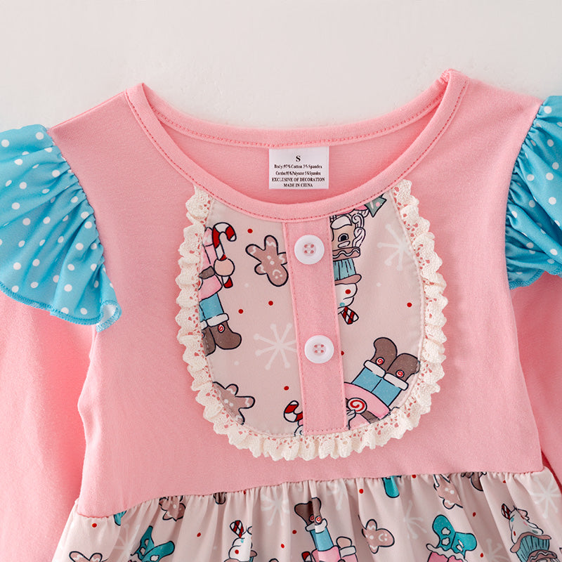 (In Stock L10-2-3)Girls Christmas Nutcracker Print Dress