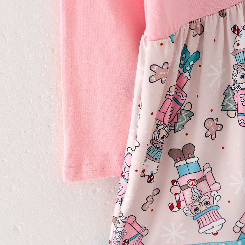 (In Stock L10-2-3)Girls Christmas Nutcracker Print Dress
