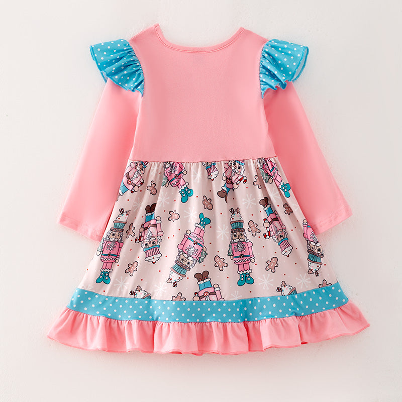 (In Stock L10-2-3)Girls Christmas Nutcracker Print Dress