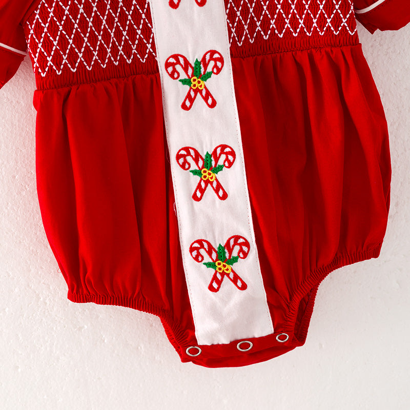(In Stock L3-3-3)Baby Girls Christmas Embroidery Smocked Romper