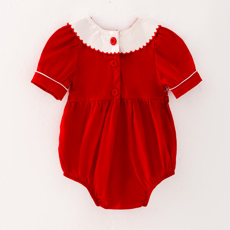 (In Stock L3-3-3)Baby Girls Christmas Embroidery Smocked Romper