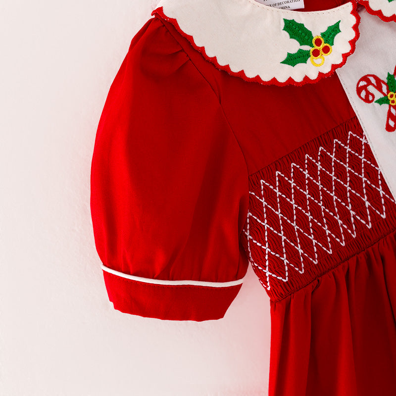 (In Stock)Girls Christmas Embroidery Smocked Dress