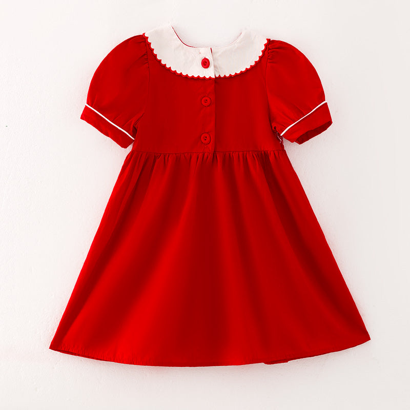 (In Stock)Girls Christmas Embroidery Smocked Dress