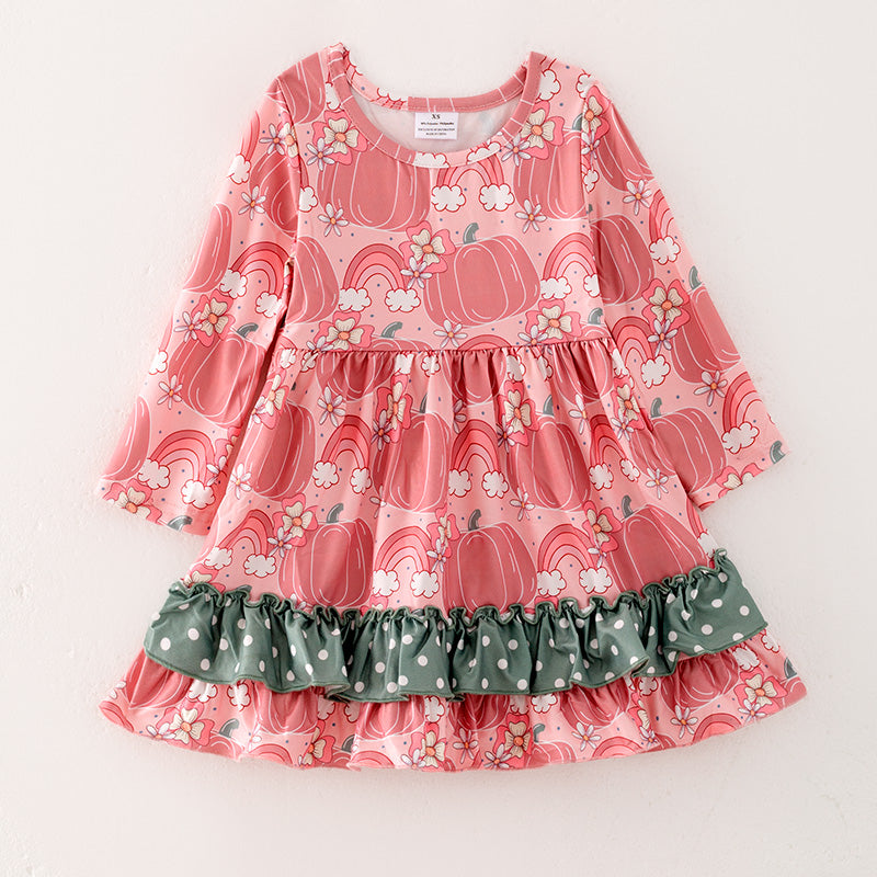 (In Stock)Girls Thanksgiving Pumpkin Print Dress
