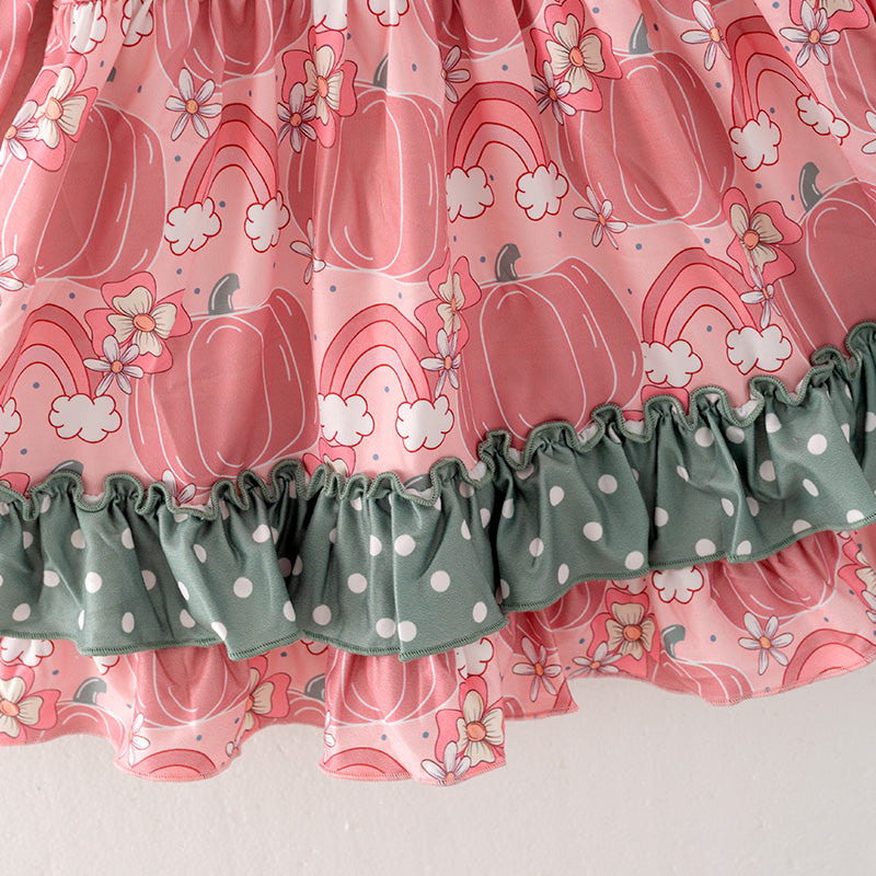 (In Stock)Girls Thanksgiving Pumpkin Print Dress