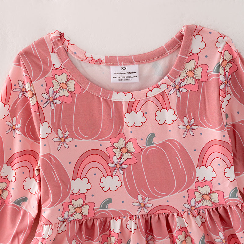(In Stock)Girls Thanksgiving Pumpkin Print Dress