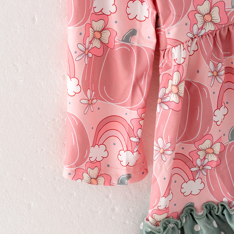 (In Stock)Girls Thanksgiving Pumpkin Print Dress