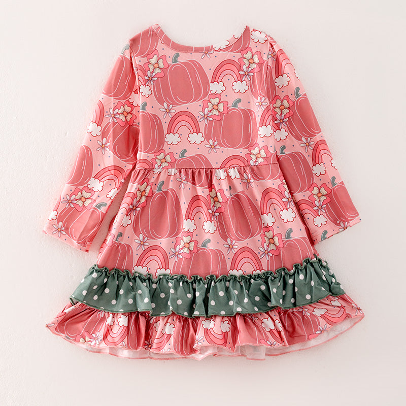 (In Stock)Girls Thanksgiving Pumpkin Print Dress