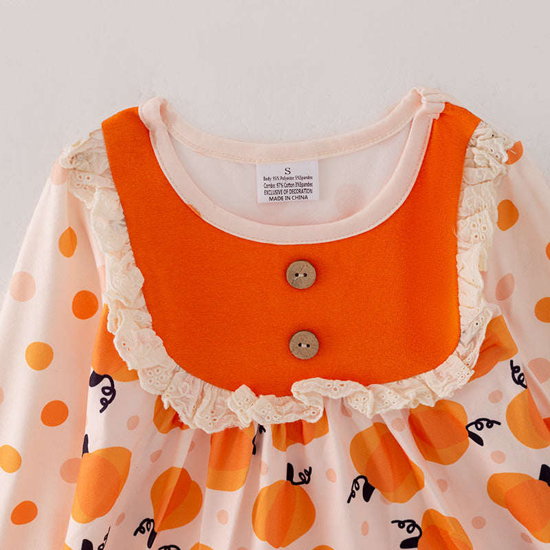 (In Stock E30-6-3)Girls Thanksgiving Print Dress