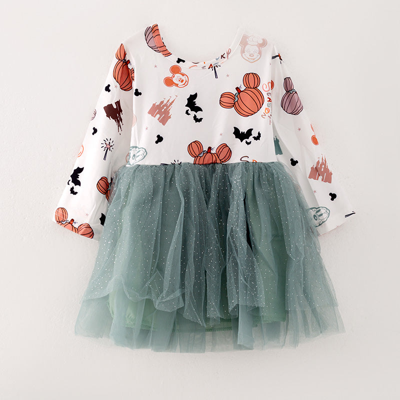 (In Stock E30-6-1)Girls Thanksgiving Cartoon Print Tulle Dress