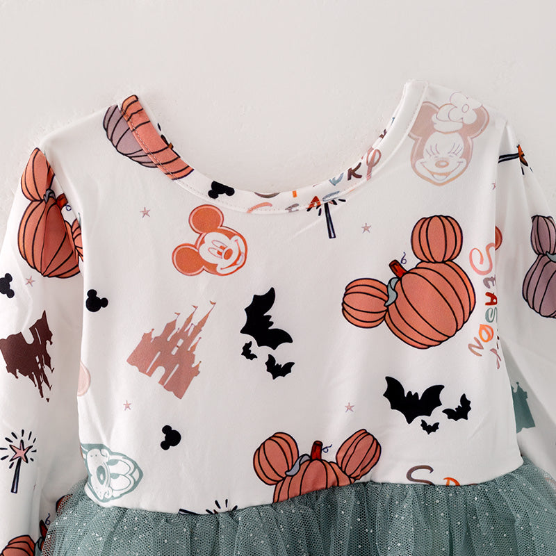 (In Stock E30-6-1)Girls Thanksgiving Cartoon Print Tulle Dress