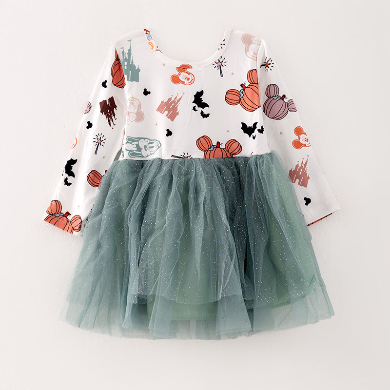 (In Stock E30-6-1)Girls Thanksgiving Cartoon Print Tulle Dress