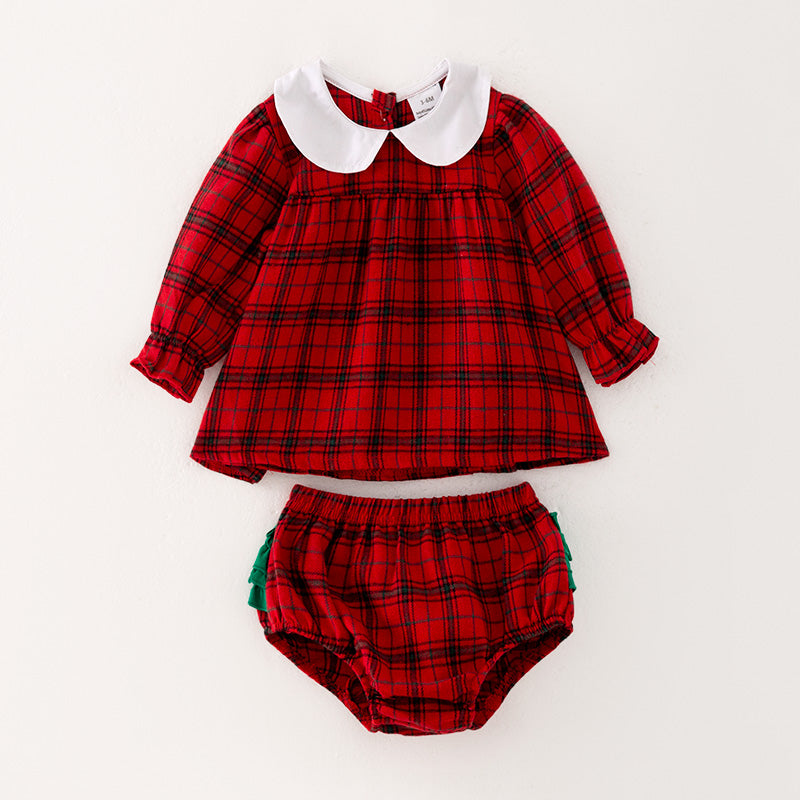 (In Stock L34-3-2)Baby Girls Christmas Red Plaid Bloomer Set