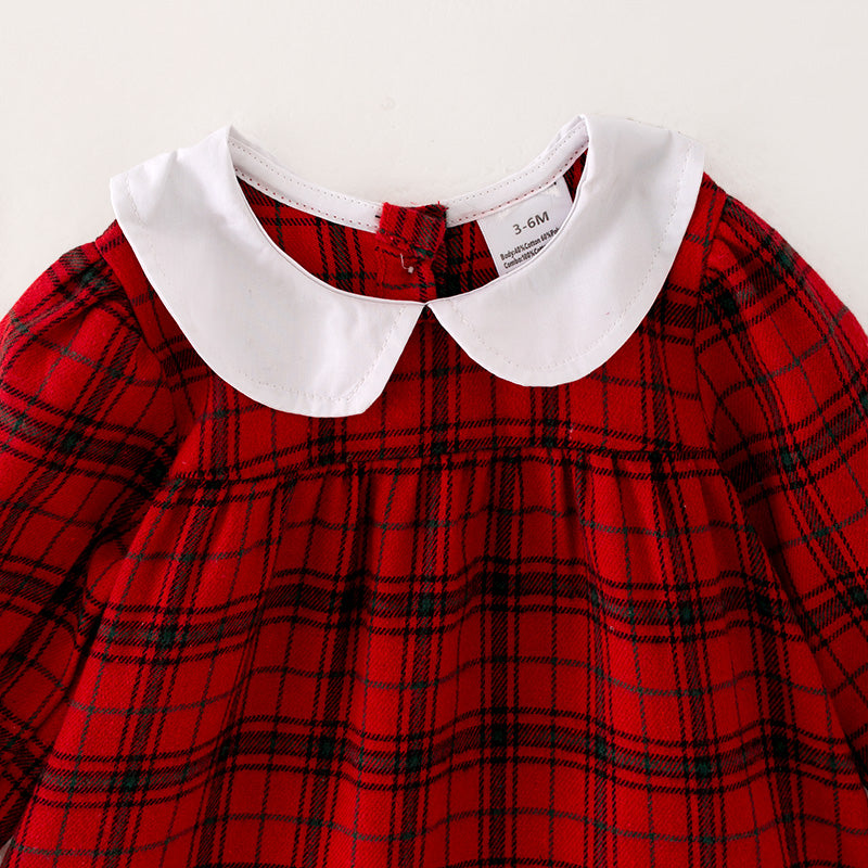 (In Stock L34-3-2)Baby Girls Christmas Red Plaid Bloomer Set