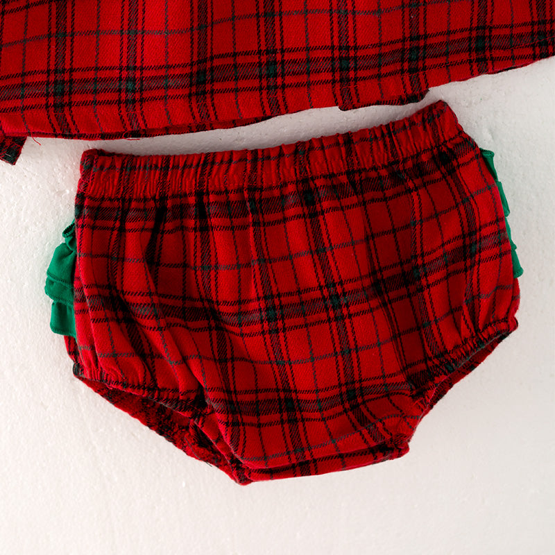 (In Stock L34-3-2)Baby Girls Christmas Red Plaid Bloomer Set