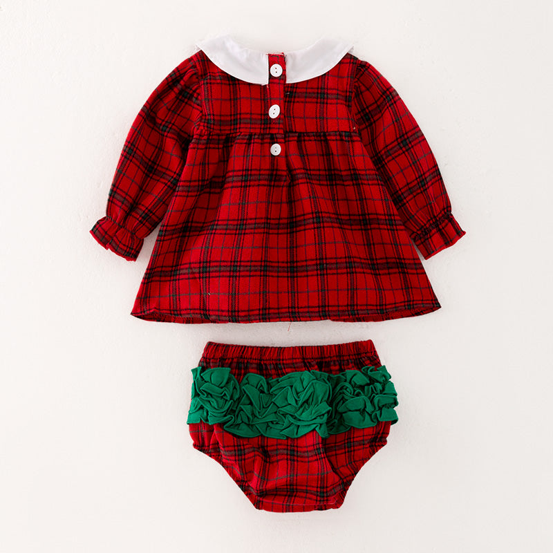 (In Stock L34-3-2)Baby Girls Christmas Red Plaid Bloomer Set