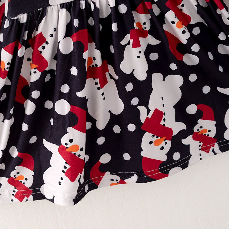(In Stock L28-4-3)Girls Christmas Snowman Print Dress