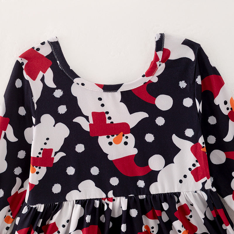 (In Stock L28-4-3)Girls Christmas Snowman Print Dress