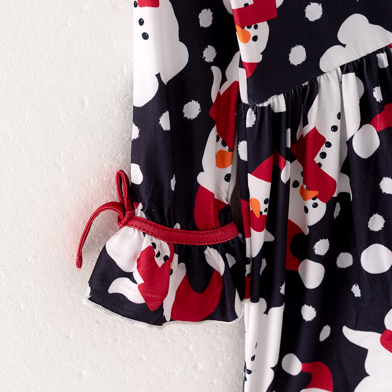 (In Stock L28-4-3)Girls Christmas Snowman Print Dress