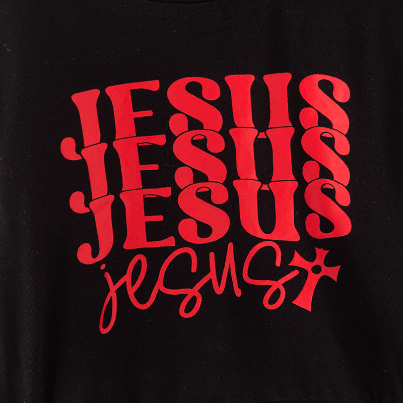 (In Stock L34-2-3)Girls Christmas JESUS Print Top