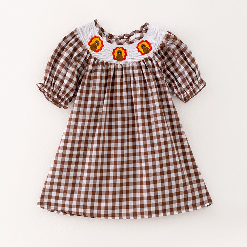 (In Stock L20-2-1)Girls Thanksgiving Embroidery Smocked Dress