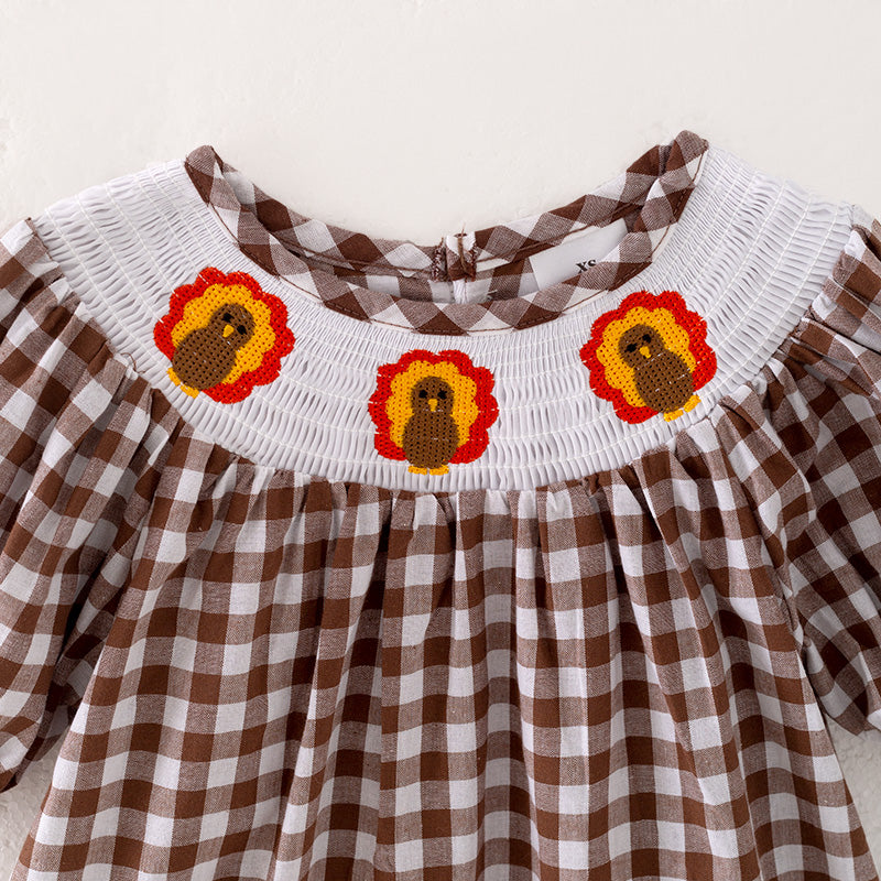 (In Stock L20-2-1)Girls Thanksgiving Embroidery Smocked Dress