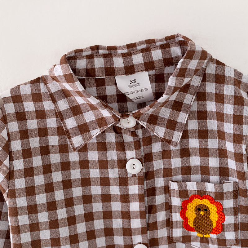 (In Stock L23-2-3)Boys Thanksgiving Embroidery Shirt