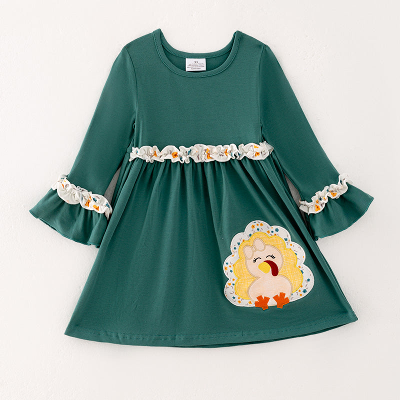 (In Stock Q6-3-1)Girls Thanksgiving Applique Cotton Dress