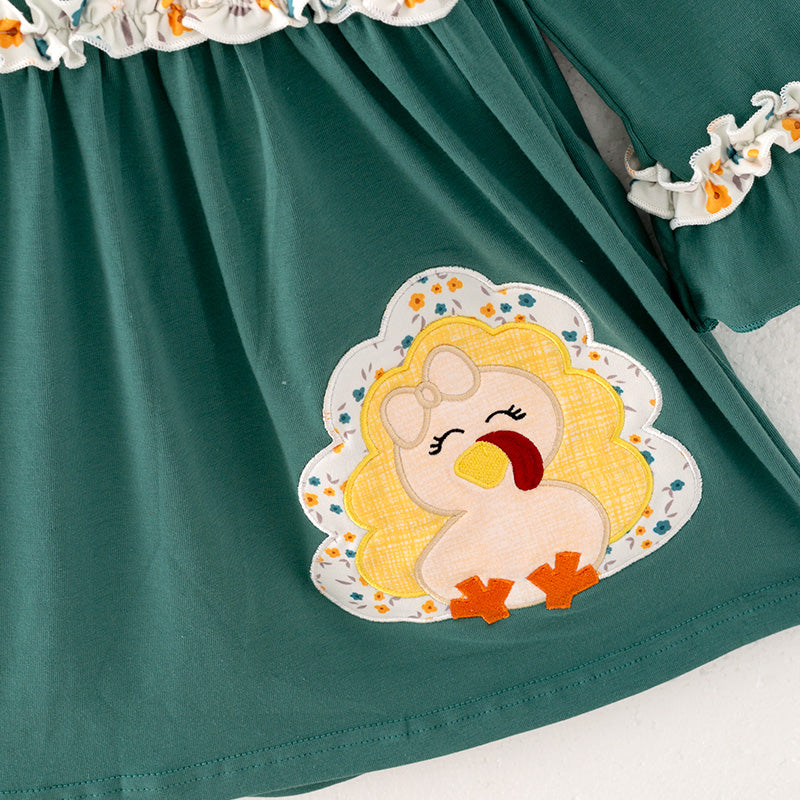 (In Stock Q6-3-1)Girls Thanksgiving Applique Cotton Dress