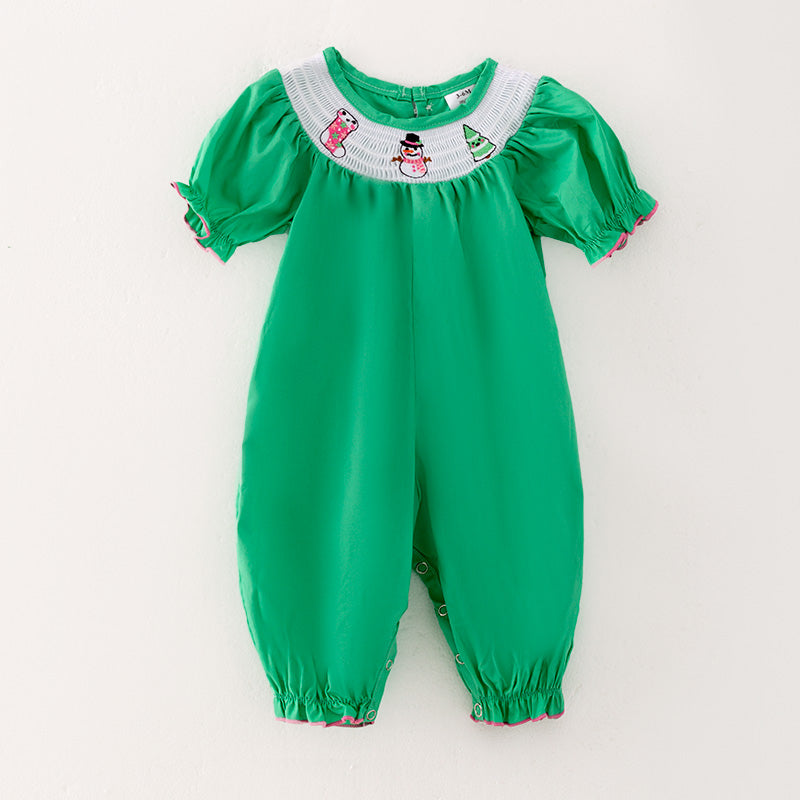 (In Stock L26-4-2)Baby Girls Christmas Embroidery Smocked Romper