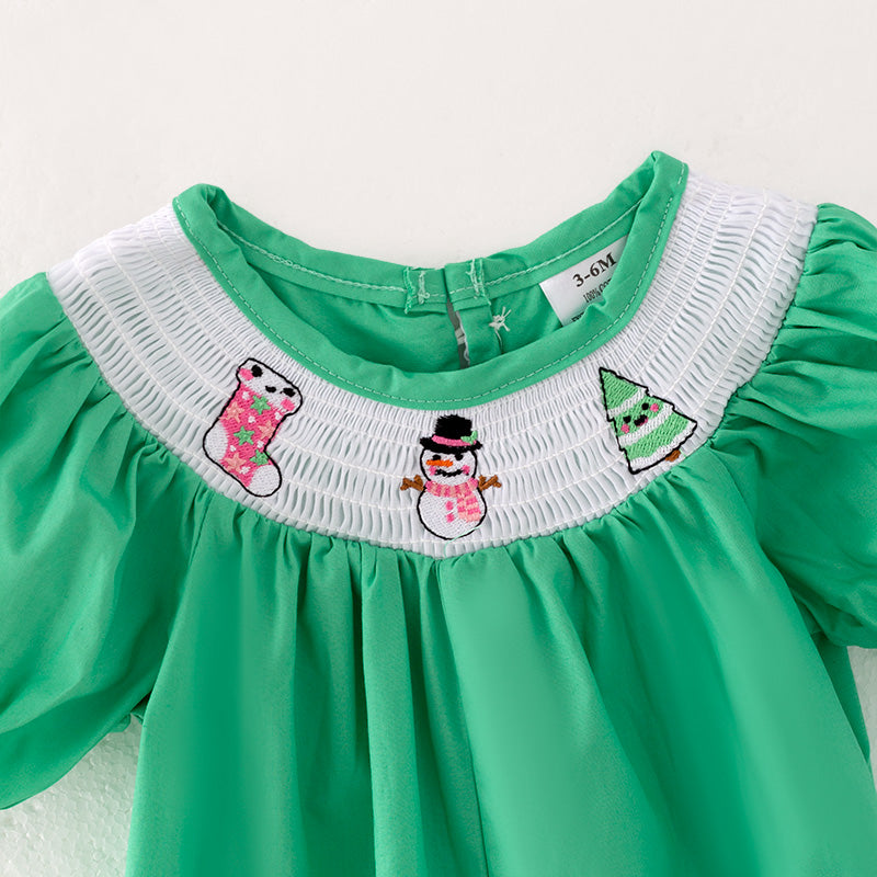 (In Stock L26-4-2)Baby Girls Christmas Embroidery Smocked Romper