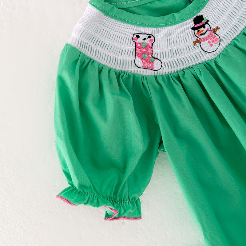 (In Stock L26-4-2)Baby Girls Christmas Embroidery Smocked Romper